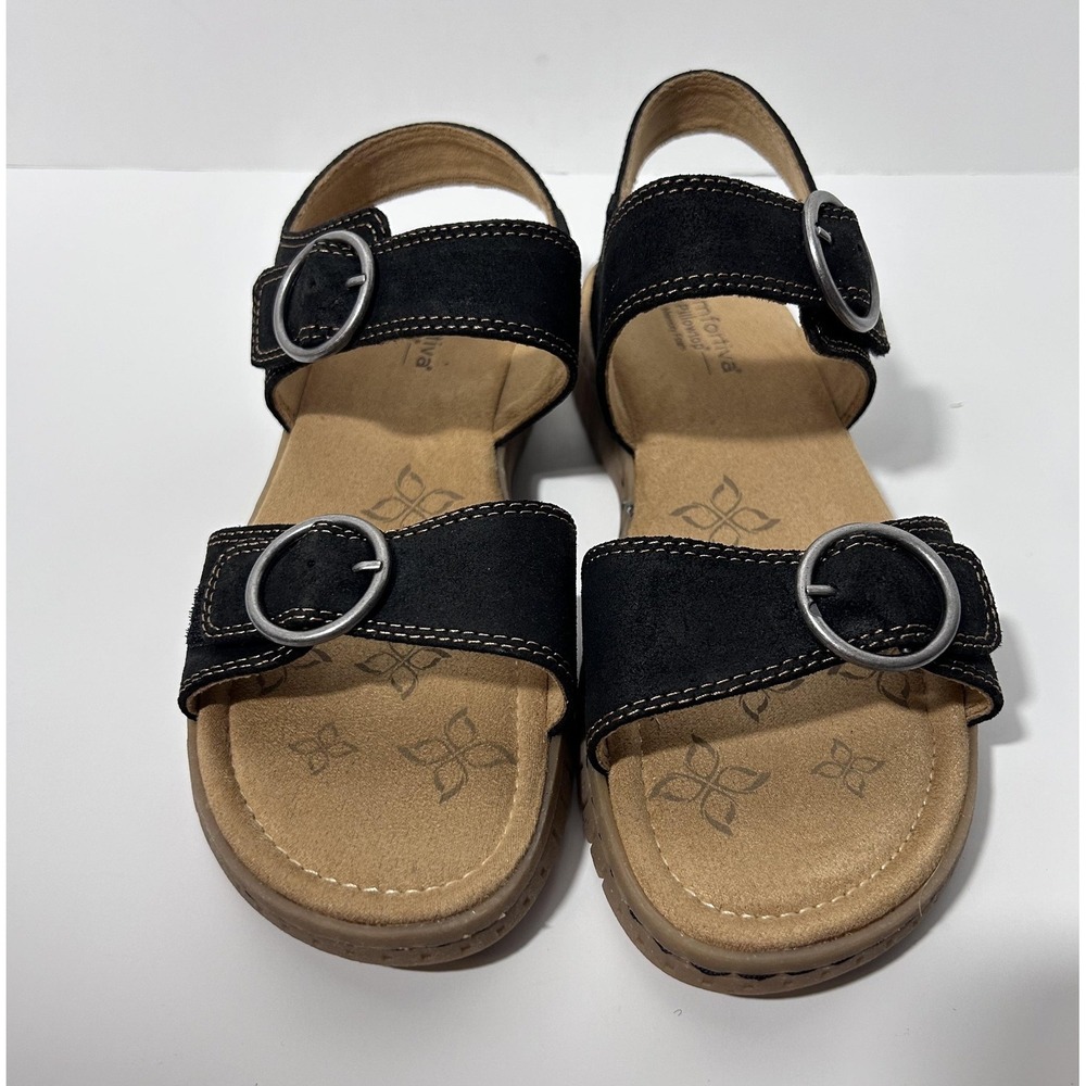 Comfortiva Shoes Womens Size 9.5 Black Copley Leather Slingback Sandals Comfort